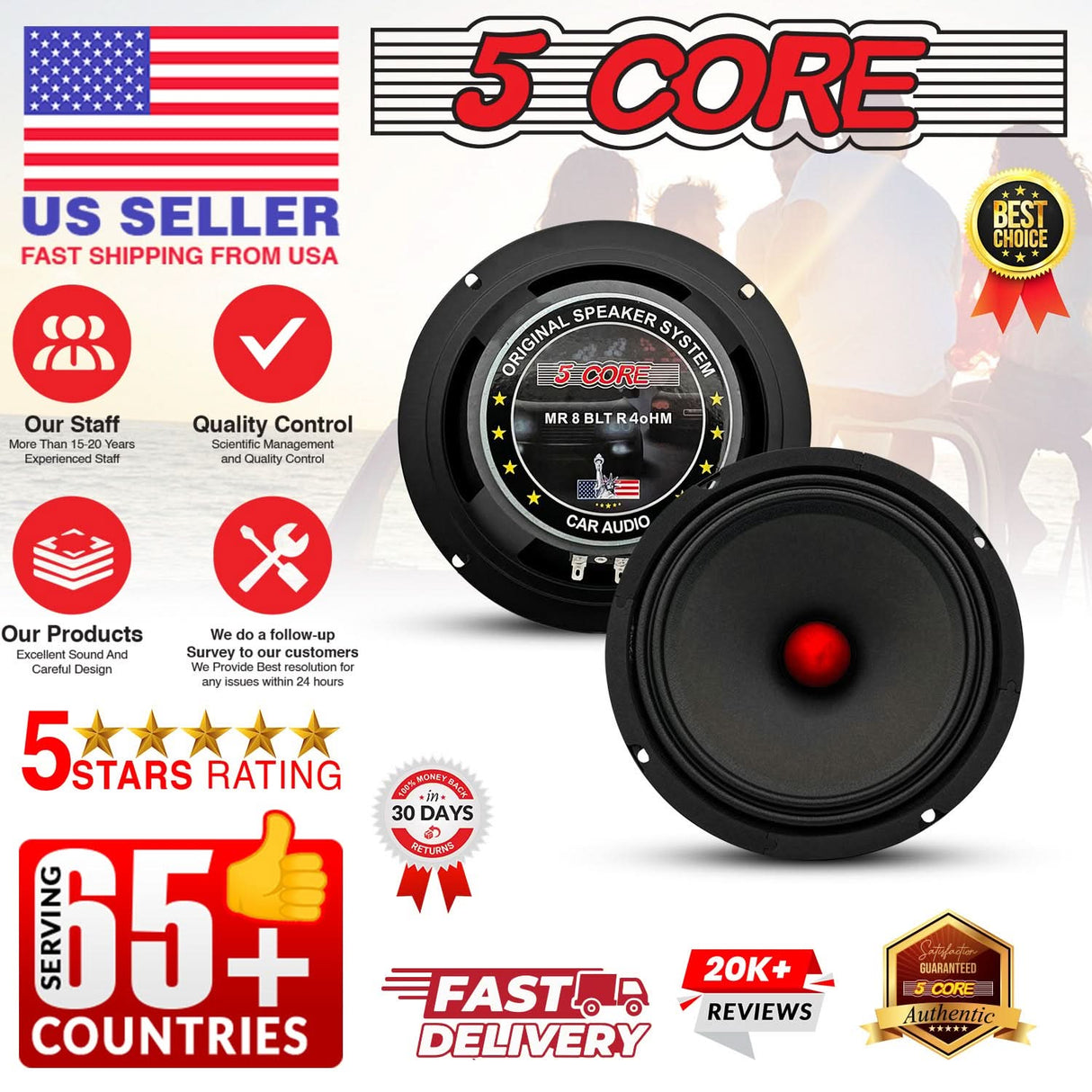 4 Ohm 8 inch midrange speaker set for automotive audio systems