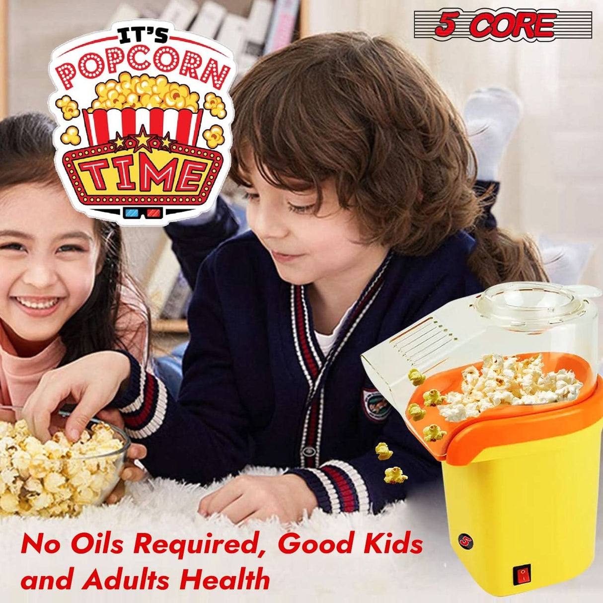 5Core popcorn popper for home use with sleek yellow finish