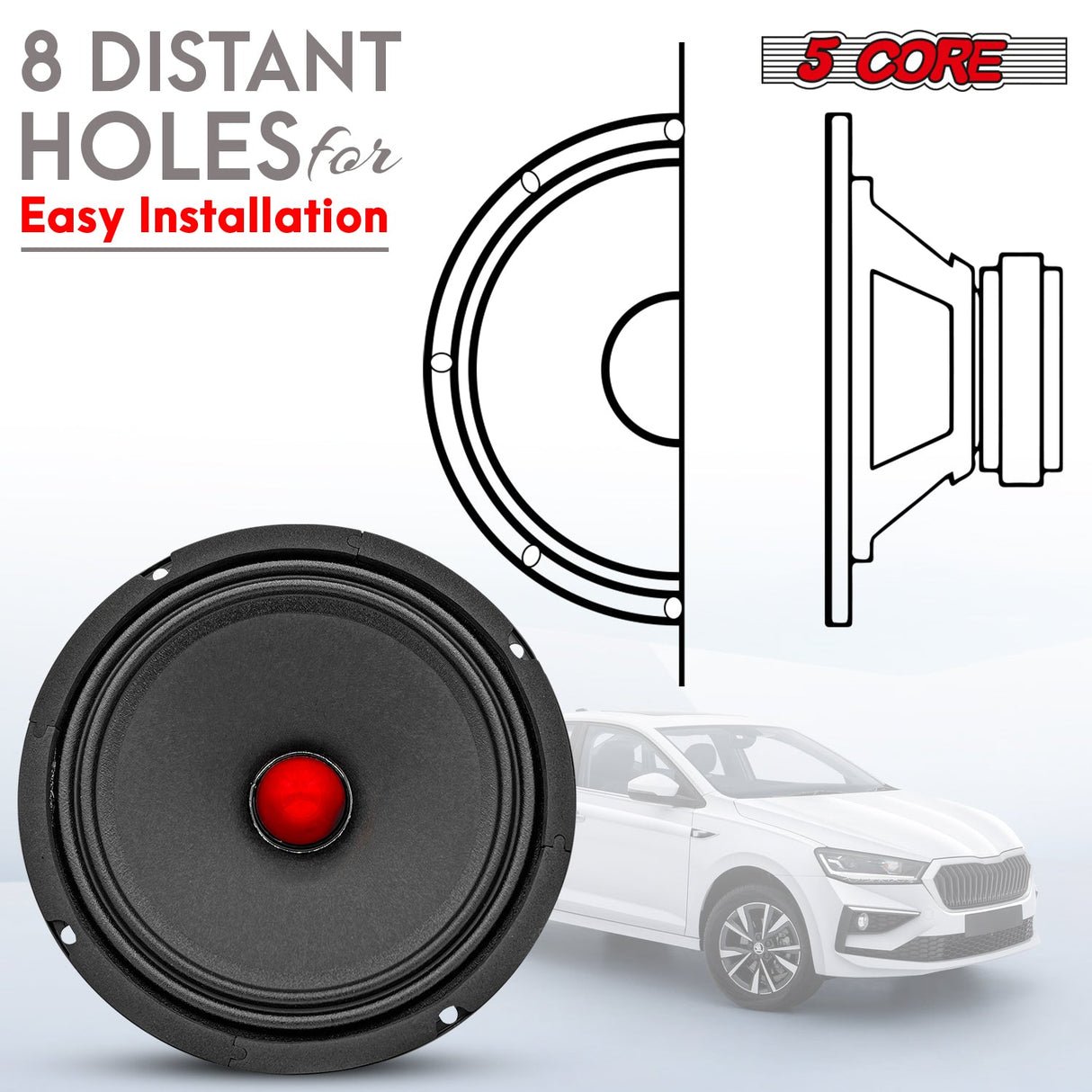 5Core 6.5 Inch Midrange Car Door Speaker 360W Subwoofer w Aluminum Bullet 4Ω Sub Woofer 1 PC