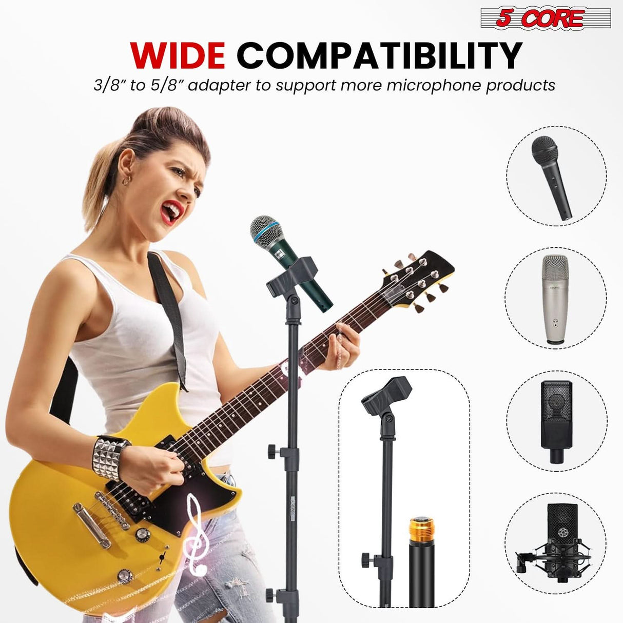 5 Core Mic Stand Floor Pair Height Adjustable Universal Heavy Weight Microphone Stands Round Base