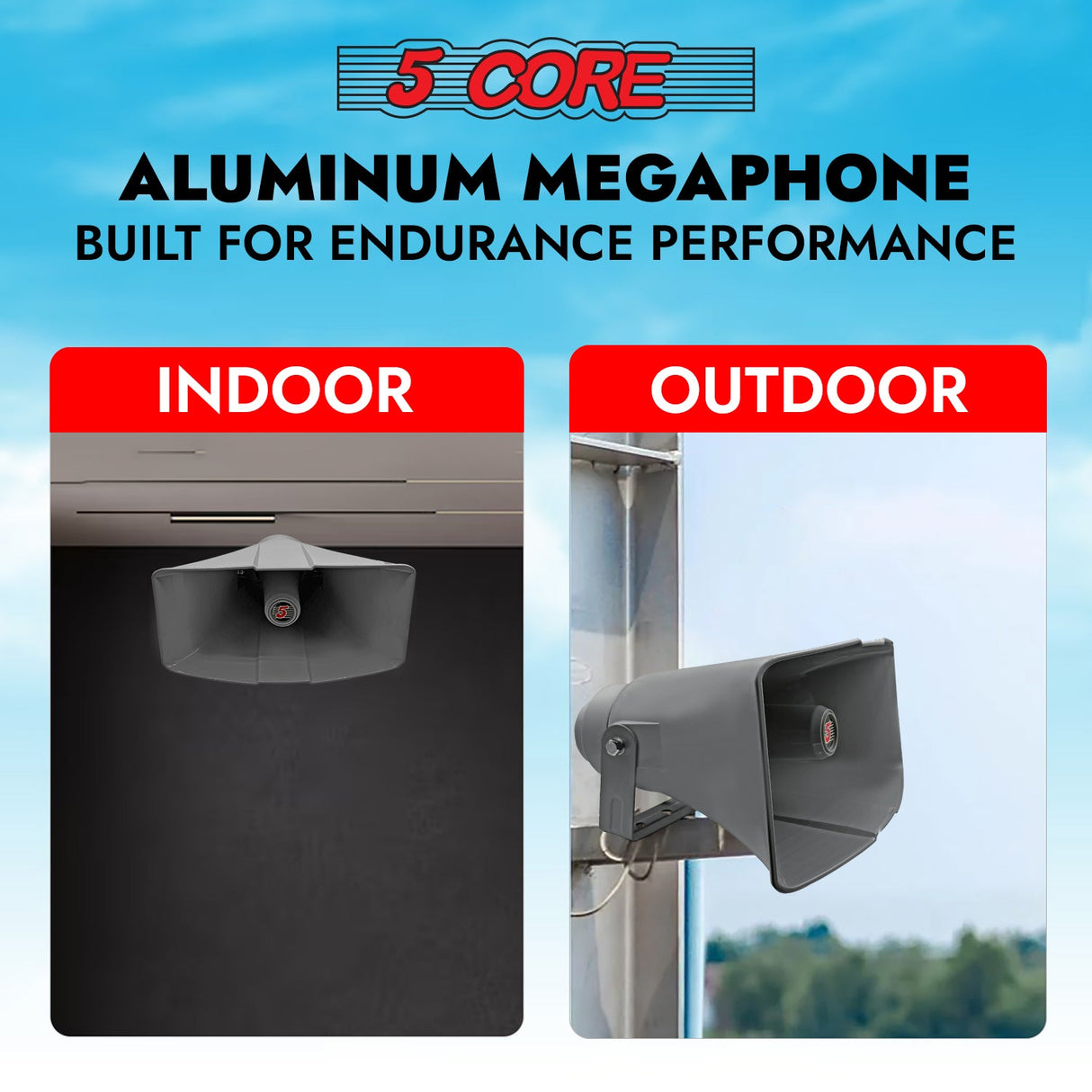 5 Core PA Horn Speaker Outdoor 8x16" Siren Loudspeaker 40W RMS Loud Megaphone Driver Horn