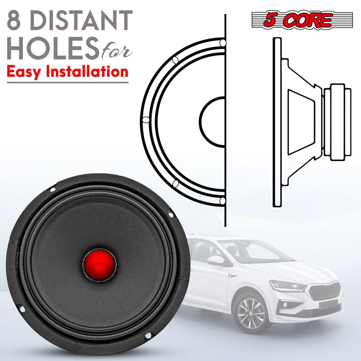 5 Core 6.5" Subwoofer Speaker Pair 360W Mid Range Car Audio Sub Woofer 4Ohm Bass Replacement Driver