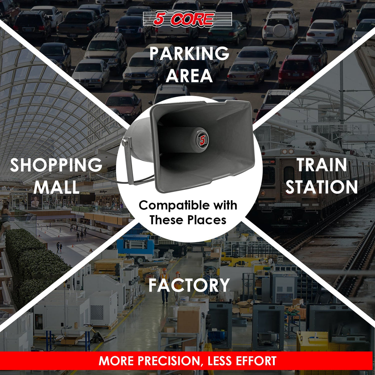 5 Core PA Horn Speaker Outdoor Siren Loudspeaker 35W RMS Loud Megaphone Driver Horn