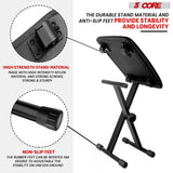 5Core Keyboard Stand Single X Style Adjustable Piano Riser + Keyboard Piano Bench