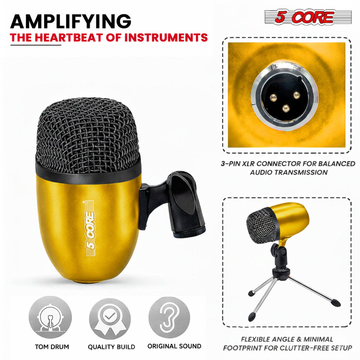 5 Core Conga Mic Snare Tom Set Professional XLR Cardioid Condenser Instrument Microphone Kit