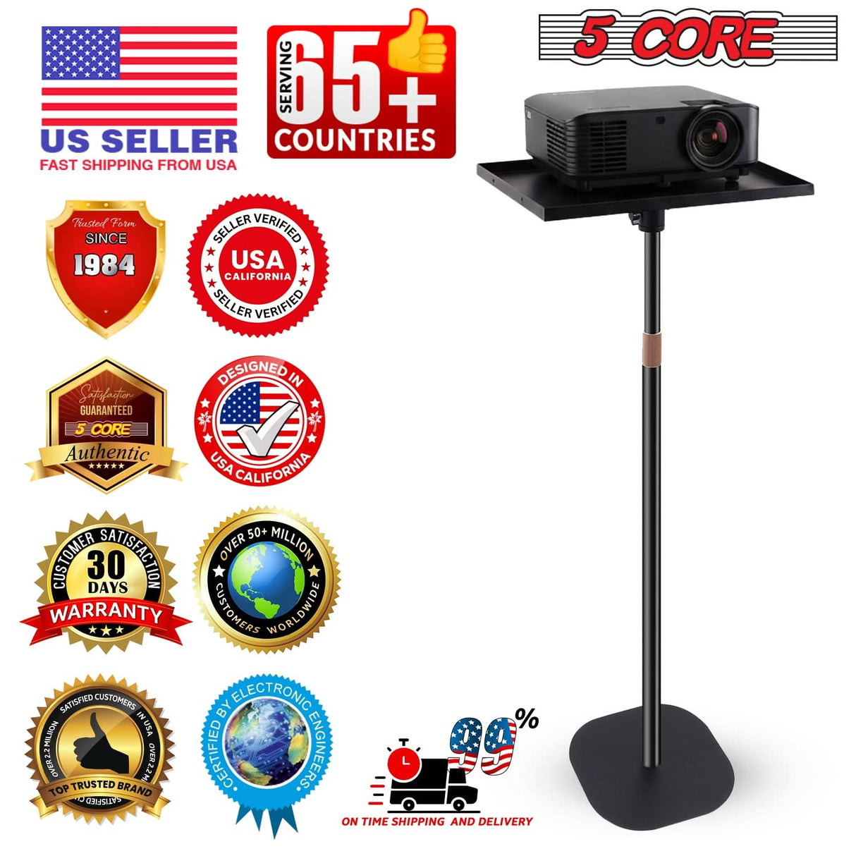 5 Core Projector Stand Floor Adjustable 53" Universal Projectors Support for Home Office & Studio