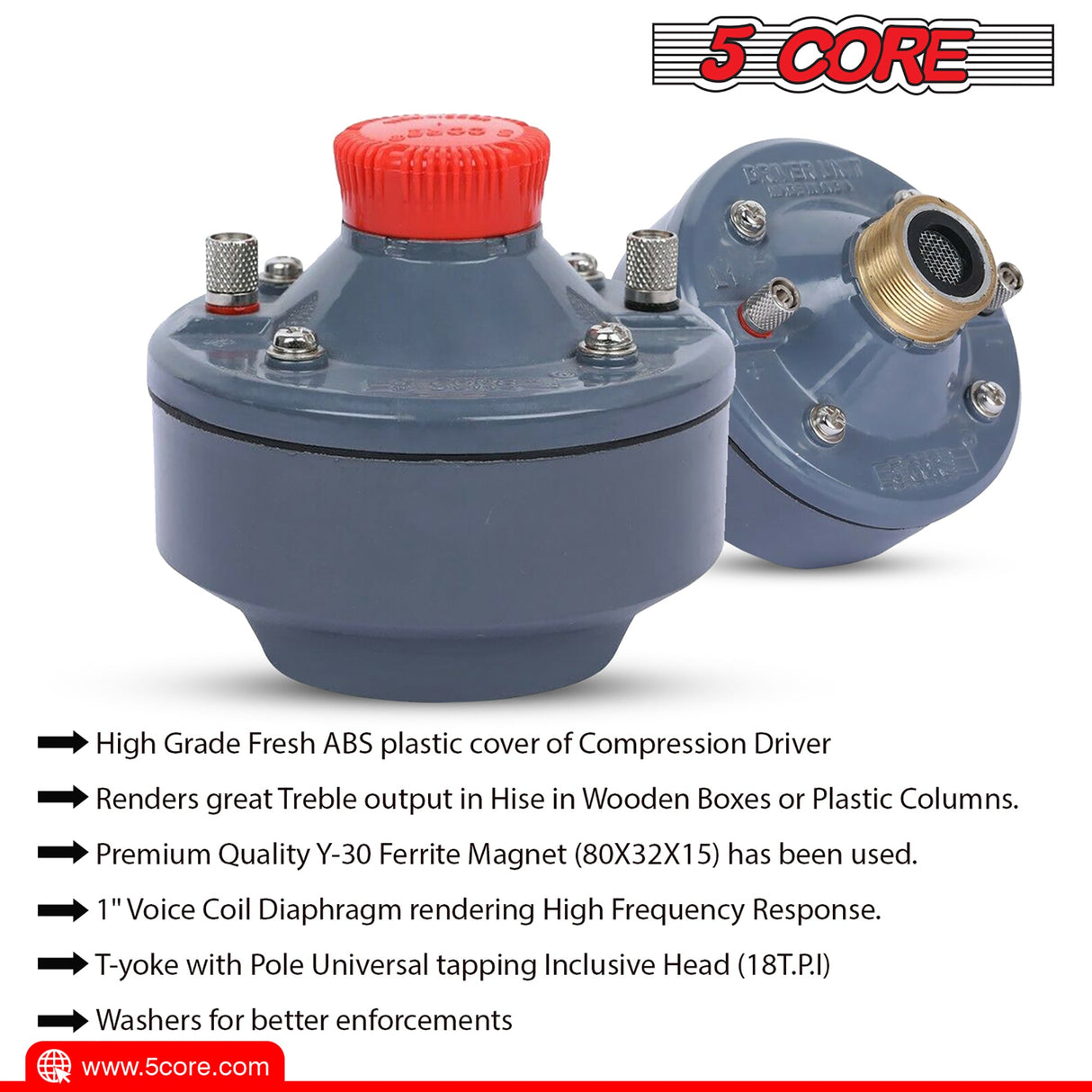 5 Core aluminium diaphragm compression driver for crisp audio reproduction