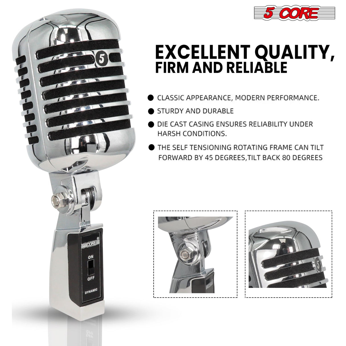 5Core Vintage Microphone Classic Dynamic Professional XLR Studio Retro Style Mic BLACK