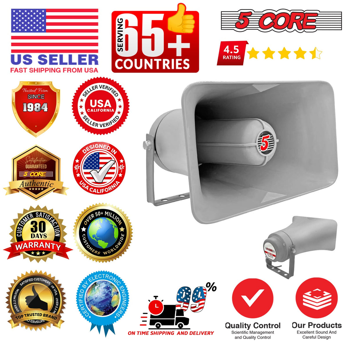5 Core 10 Inch PA Horn 200W Loud Speaker Bull Horn Loud Audio 8Ohm All Weather Indoor Outdoor Use