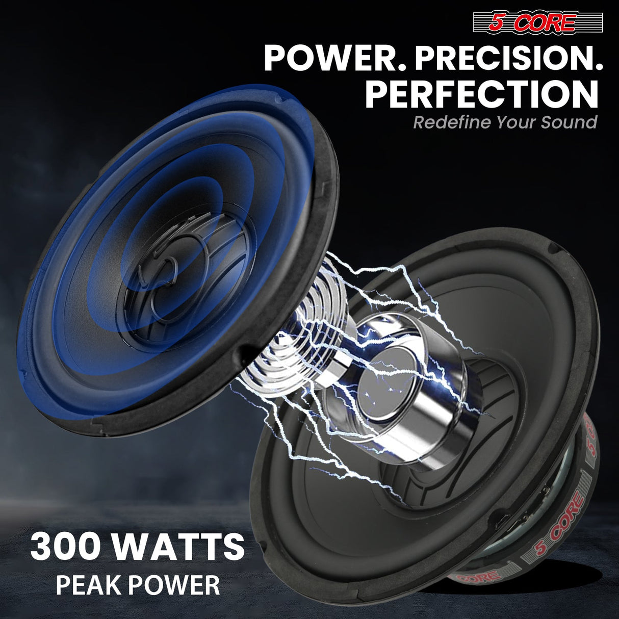 5 Core 10" Subwoofer Pair 300W Car Woofer 4 Ohm Replacement Deep Bass Sub Loud Speaker for Vehicle