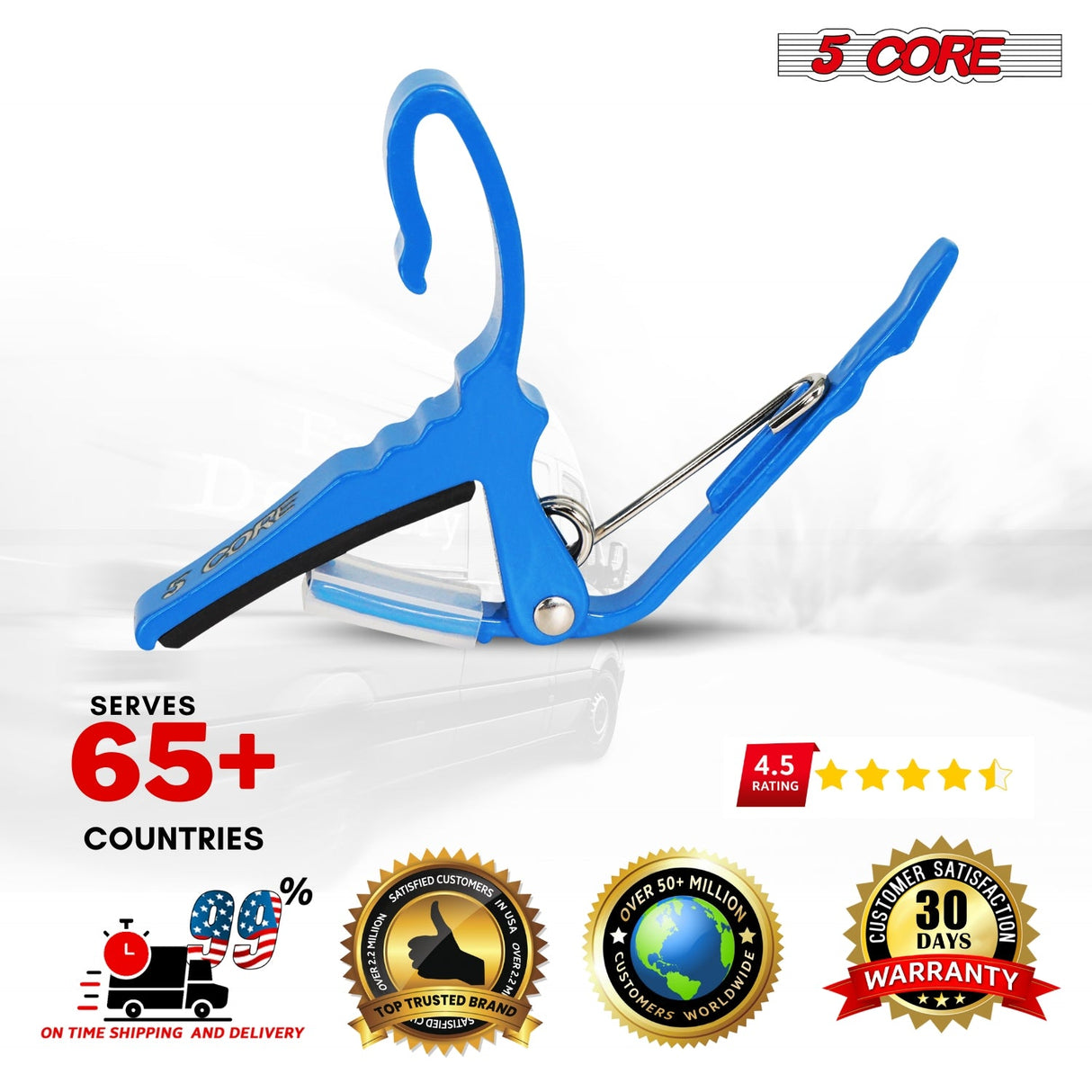 5Core Capo Aluminum Universal Guitar String Clip w Metal Spring + 6Pcs Guitar Picks + Carry Bag
