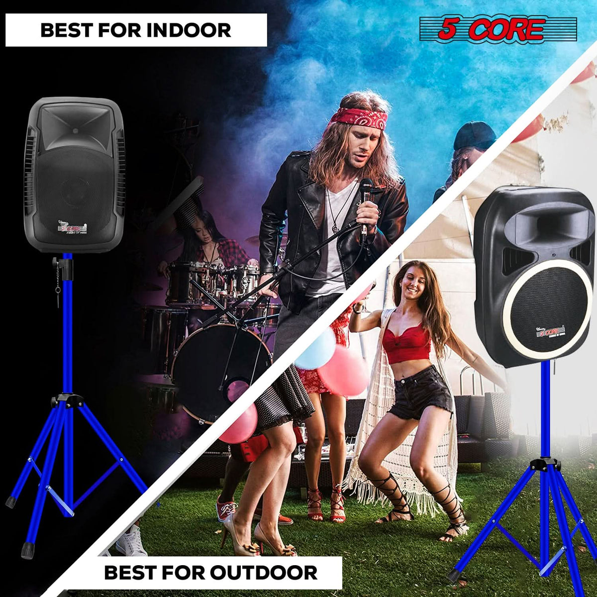 5Core Speaker Stands Adjustable PA DJ Tripod Heavy Duty w 35mm Mount Insert