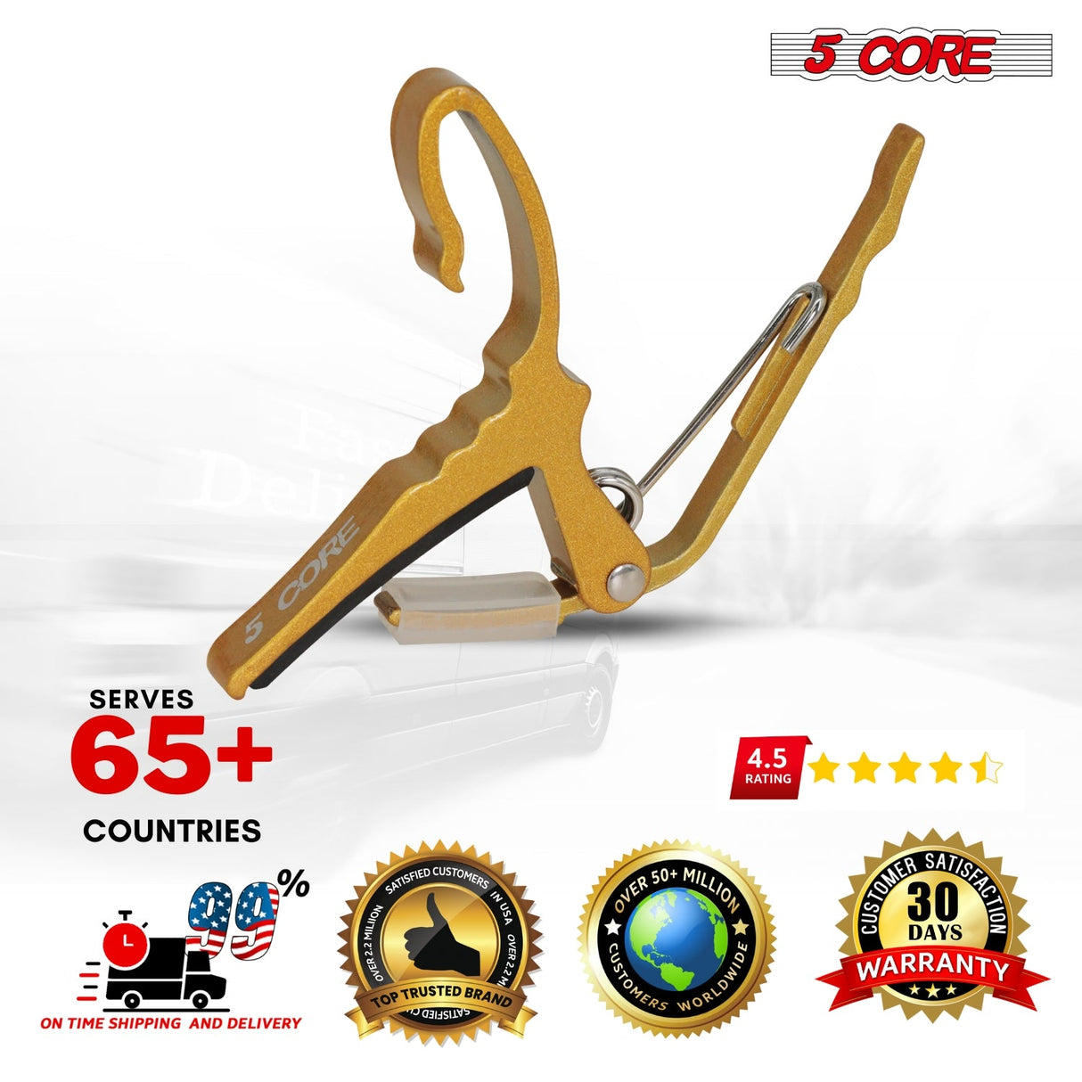 5Core Capo Aluminum Universal Guitar String Clip w Metal Spring + 6Pcs Guitar Picks + Carry Bag