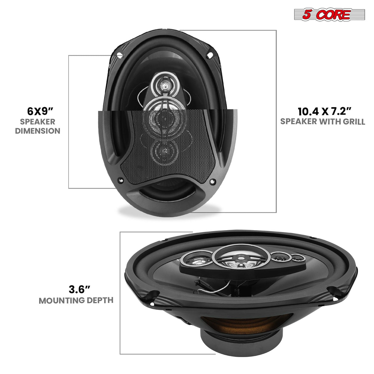 5Core 6x9 Car Speaker 800W 4Ohm 4 Way Coaxial Speaker w Super Tweeter Universal Fit for Vehicle