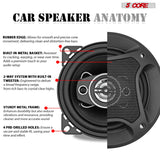 5 Core 2 Way 4" Car Speaker 250W Coaxial Component Speaker Universal Quick Easy Fit for Cars