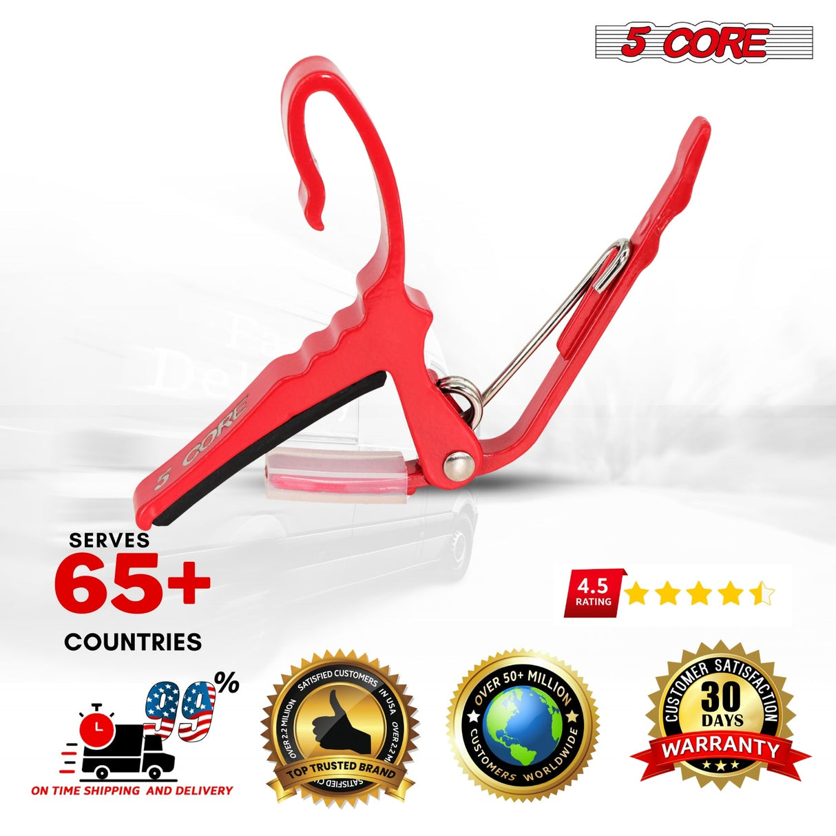 5Core Capo Aluminum Universal Guitar String Clip w Metal Spring + 6Pcs Guitar Picks + Carry Bag