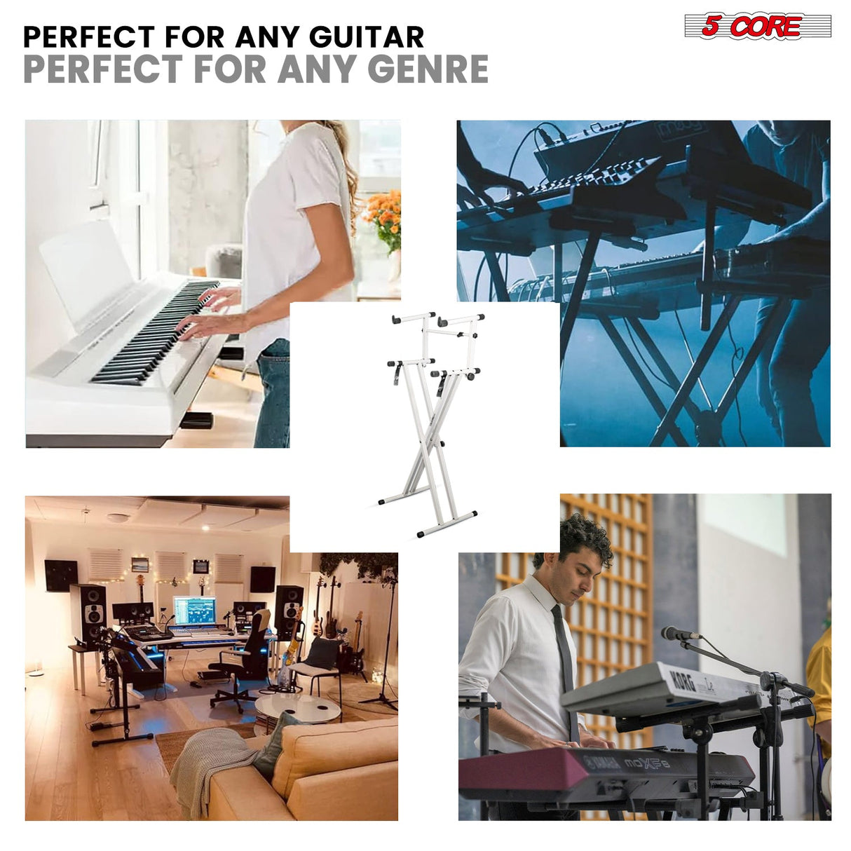 5Core 2 Tier Keyboard Stand Double X Style Adjustable Electric Piano Riser Holder