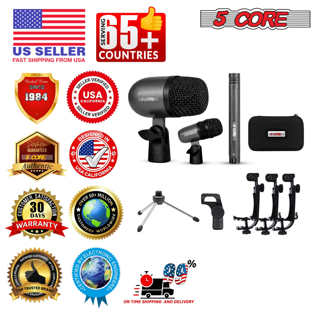 5 Core Conga Mic Snare Tom Microphone Drum Kit Condenser XLR Instrument Mics