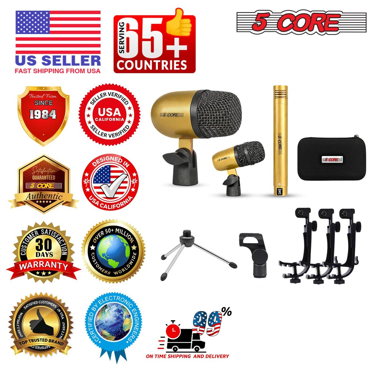 5 Core Conga Mic Snare Tom Microphone Drum Kit Condenser XLR Instrument Mics