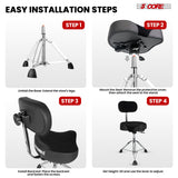 5 Core Drum Throne w Backrest 4" Padded Stool Airlift 25" Adjustable Drummer Stool 441Lb Capacity