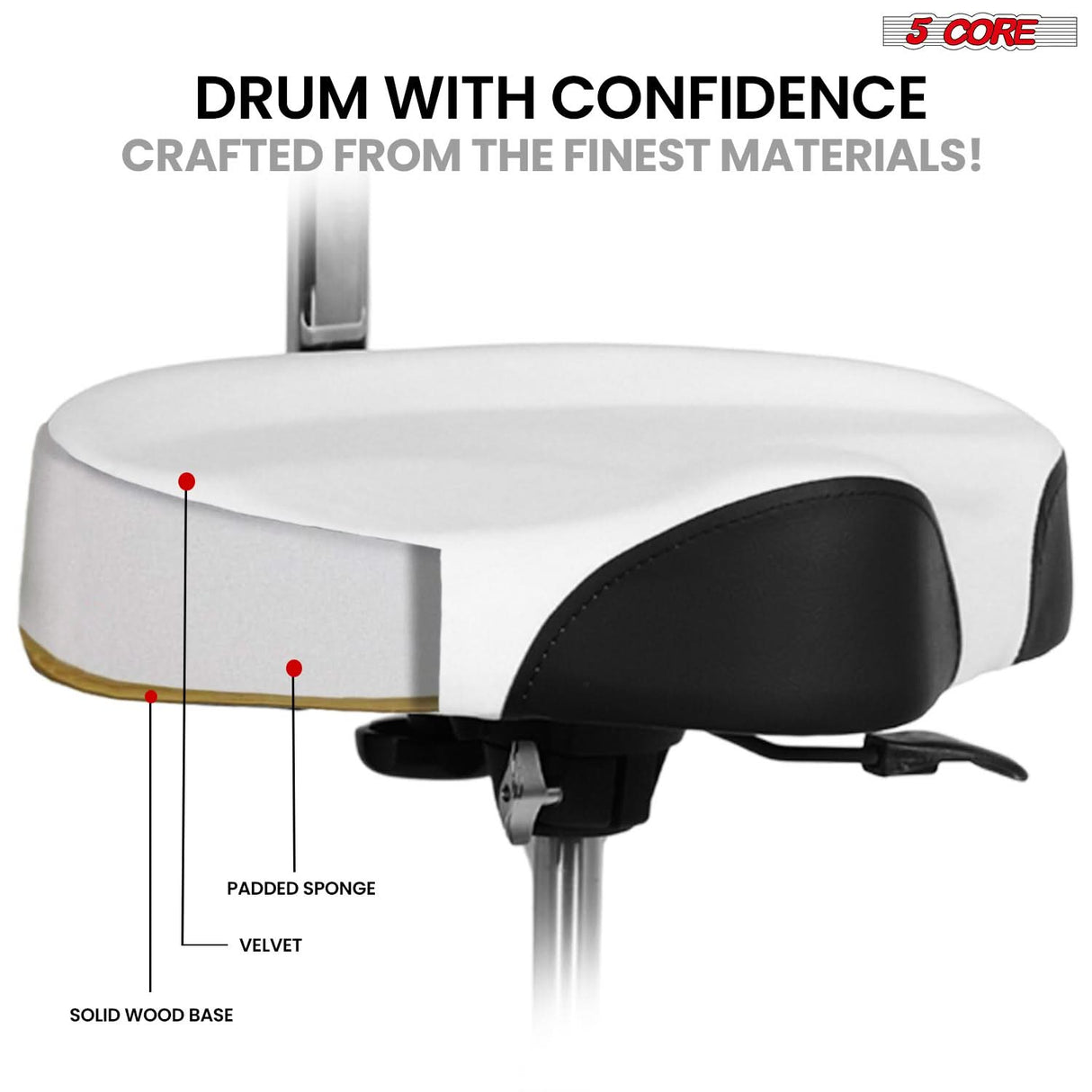 5 Core Drum Throne w Backrest 4" Padded Stool Airlift 25" Adjustable Drummer Stool 441Lb Capacity