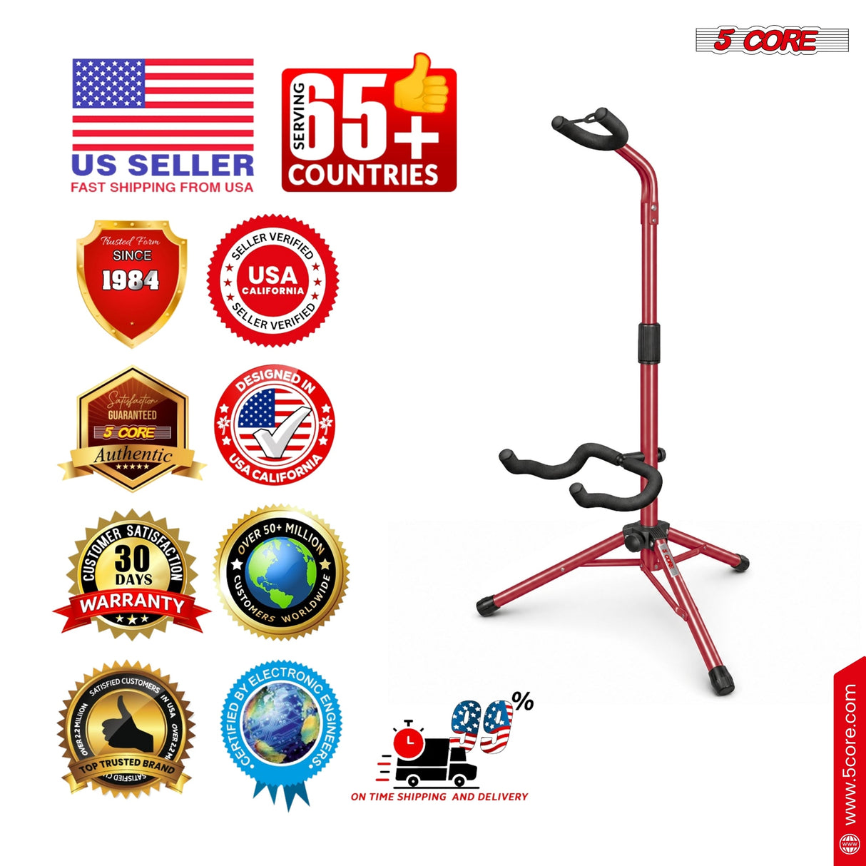 5 Core Guitar Stand Floor Adjustable Heavy Duty w Neck Holder for Acoustic Electric Classic Bass