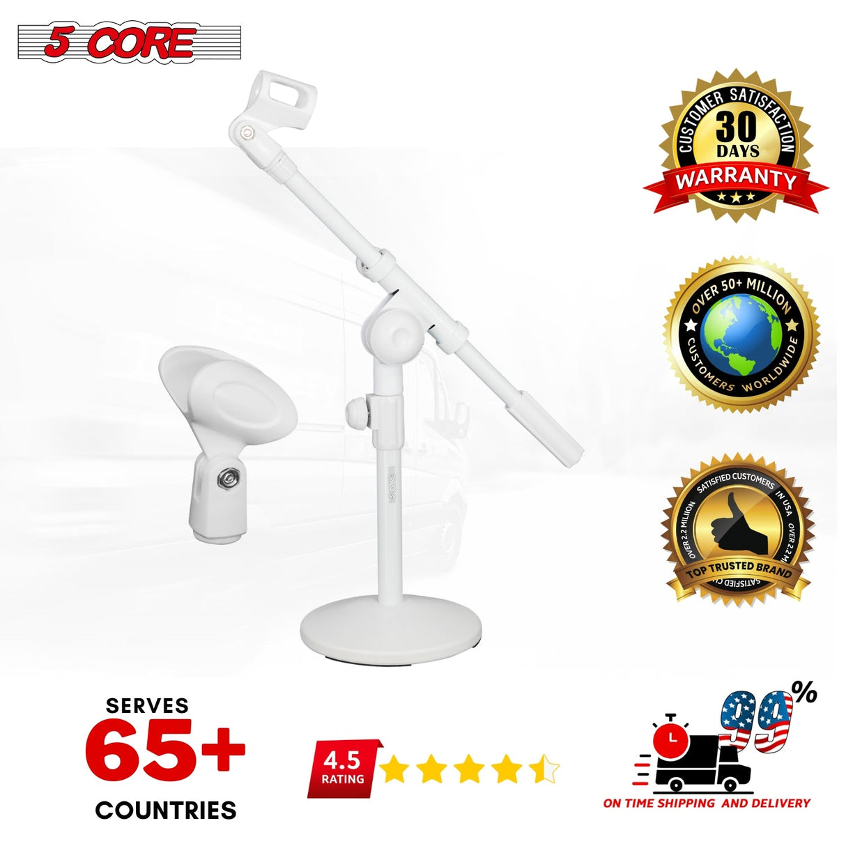 5Core Desktop Mic Stand Round Base Universal Desk Microphone Holder Table Top Stands