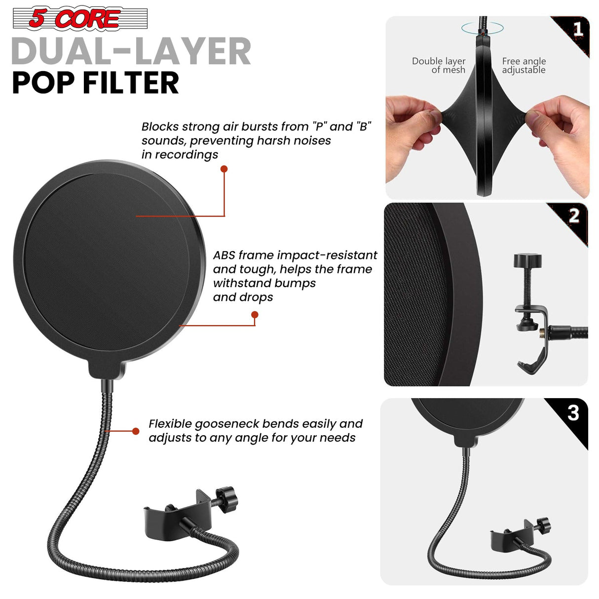 5 Core Podcast Microphone Bundle USB Condenser PC Mic Recording Studio Equipment Gaming Streaming