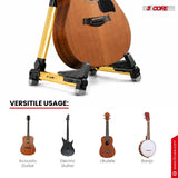 5 Core Guitar Stand Adjustable A Frame Shape w Rubber Pad Arms Supports Acoustic Electric Bass Gold
