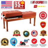 5 Core Duet Piano Bench 3.5 Inch Padded Cushioned Stool Wooden Heavy Duty Musician Chair w Storage