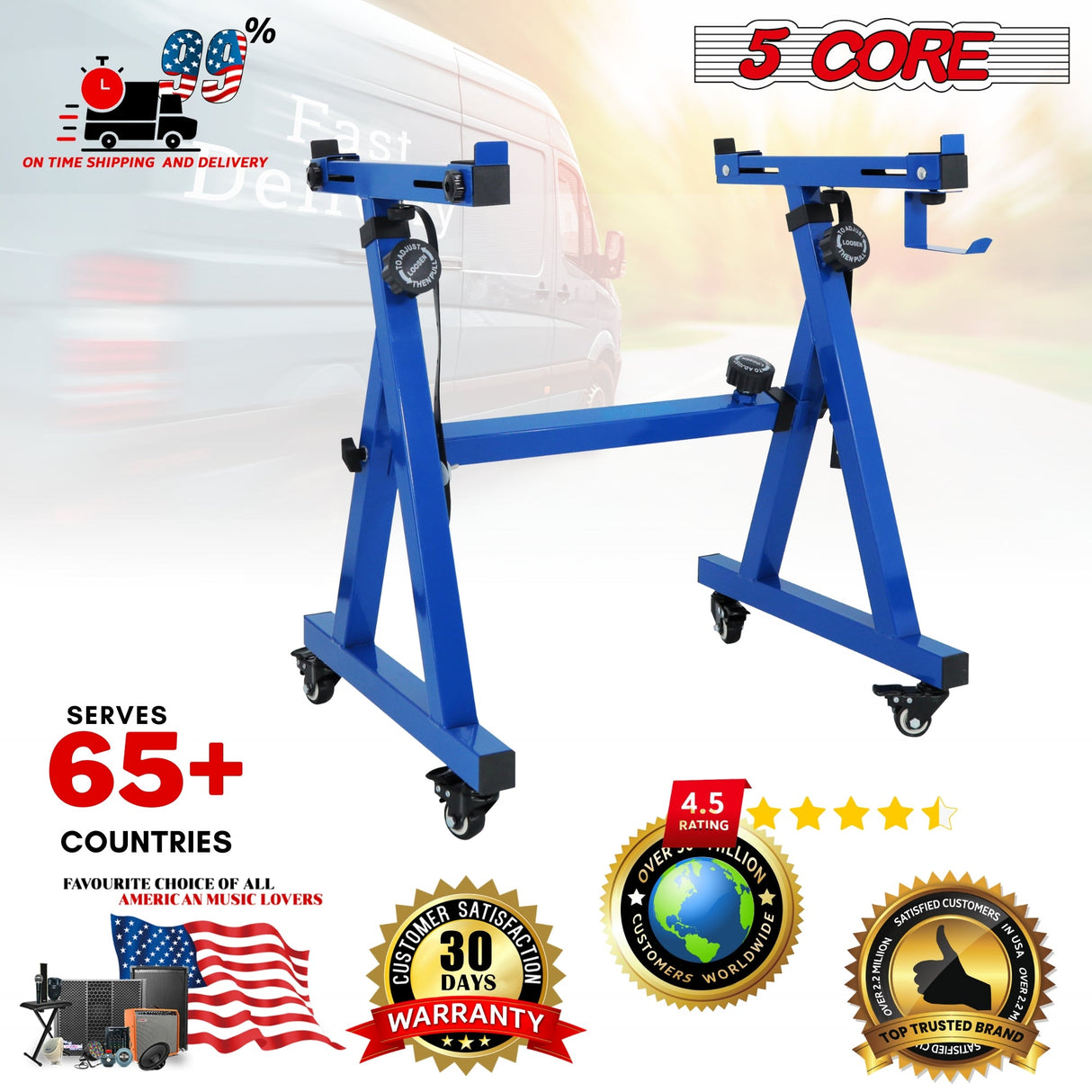 5Core Keyboard Stand Z Style Sturdy Adjustable Electric Piano Riser Holder With Wheels BLUE