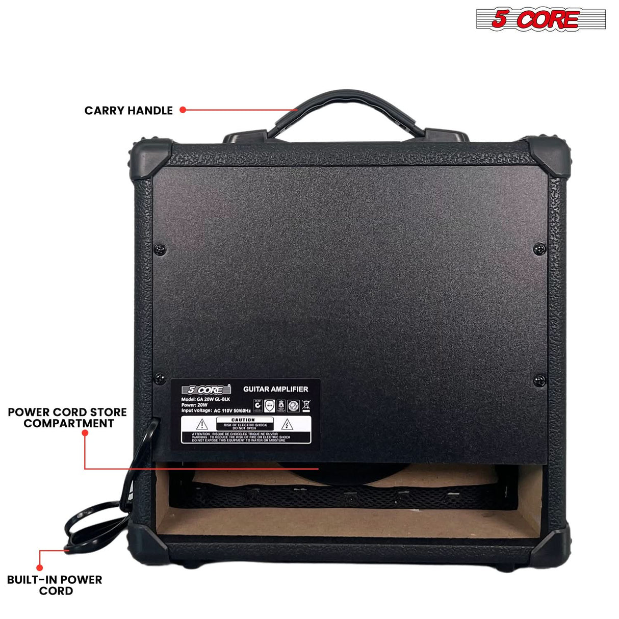 5 Core Guitar Amplifier 20W Electric Portable Mini Amp w Built in 6.5" Speaker Aux Headphone Jack