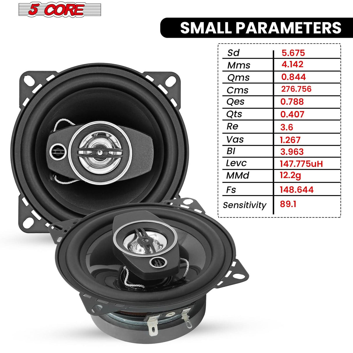5Core Coaxial Door Car Speakers 4” 4Pcs 250W 4Ohm 2 Way Component Subwoofer Audio w Super Tweeter