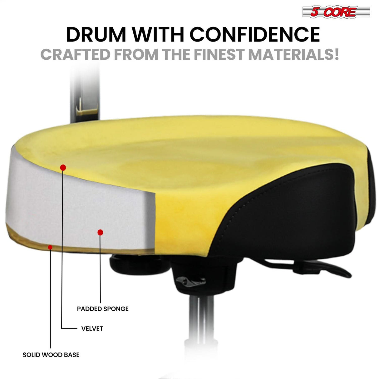 5 Core Drum Throne w Backrest 4" Padded Stool Airlift 25" Adjustable Drummer Stool 441Lb Capacity