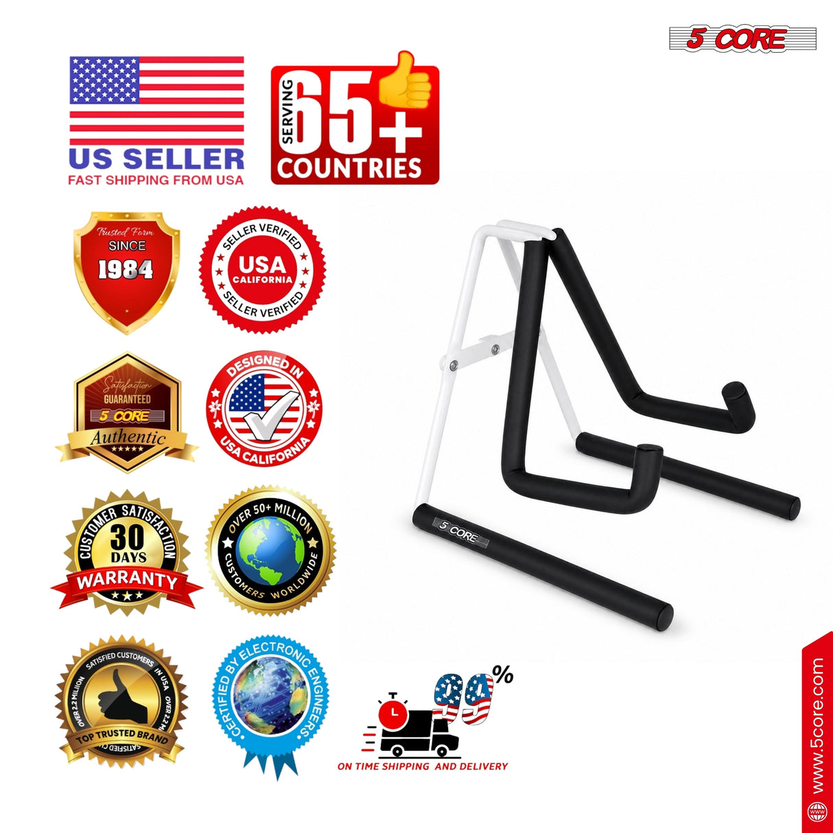 5 Core Ukulele Stand A Frame Metal Body w Soft Padded Arms Support Banjo Ukuleles Mini Guitar Violin White