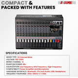 5 Core Audio Mixer 12 Channel DJ Soundboard USB Interface Bluetooth Mixing Console w 99 DSP Effect