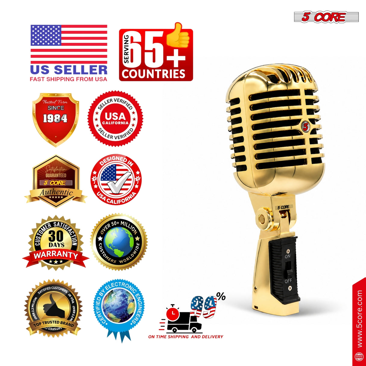 5Core Vintage Microphone Classic Dynamic Professional XLR Studio Retro Style Mic Gold