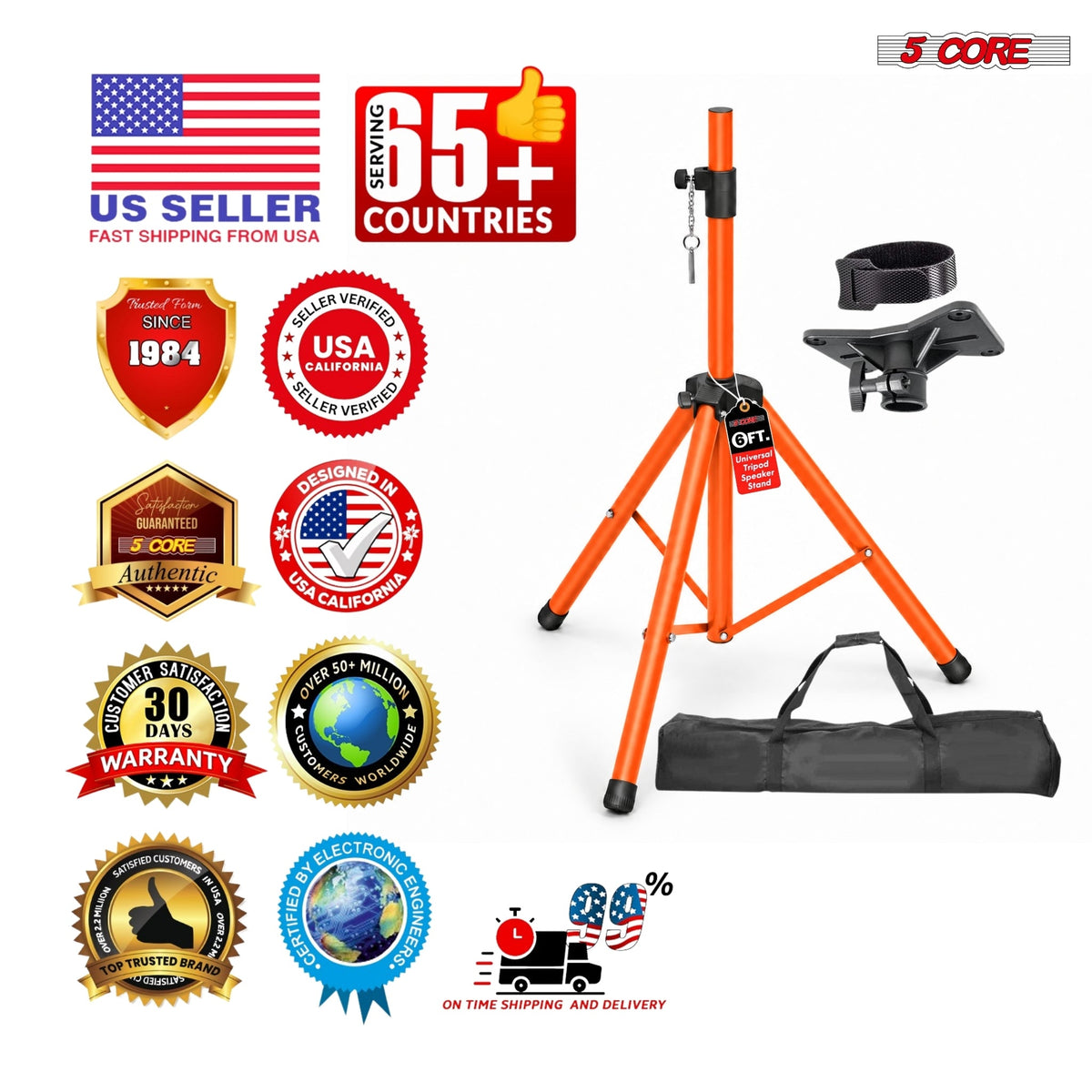 5 Core Speaker Stand Tripod Pair Adjustable PA DJ Universal Pole Mount