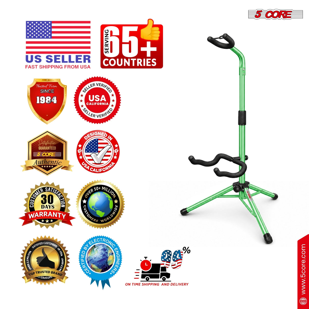5 Core Guitar Stand Floor Adjustable Heavy Duty w Neck Holder for Acoustic Electric Classic Bass