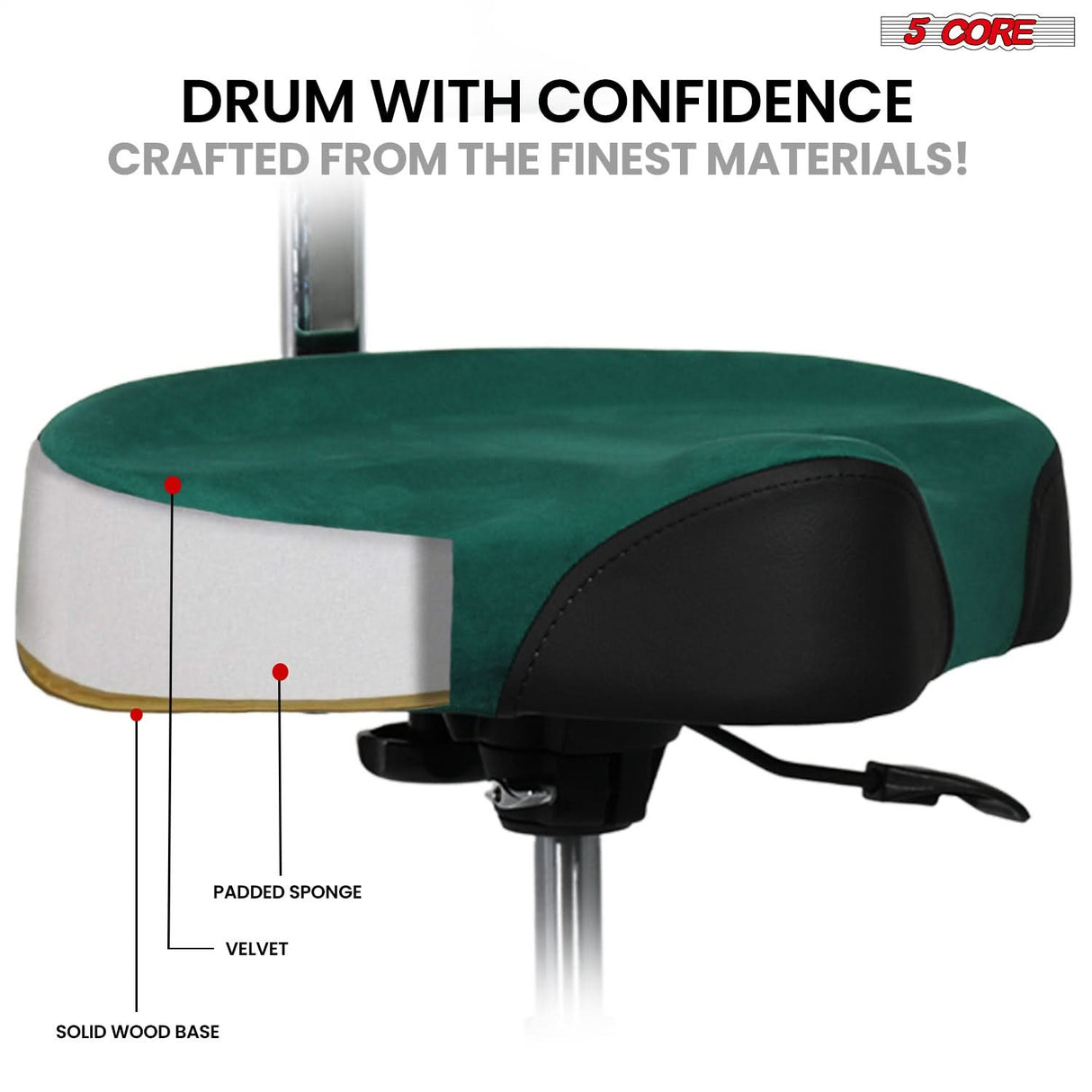 5 Core Drum Throne w Backrest 4" Padded Stool Airlift 25" Adjustable Drummer Stool 441Lb Capacity