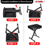 5 Core Keyboard Bench X Style Piano Stool Heavy Duty Adjustable Keyboards Chair Black
