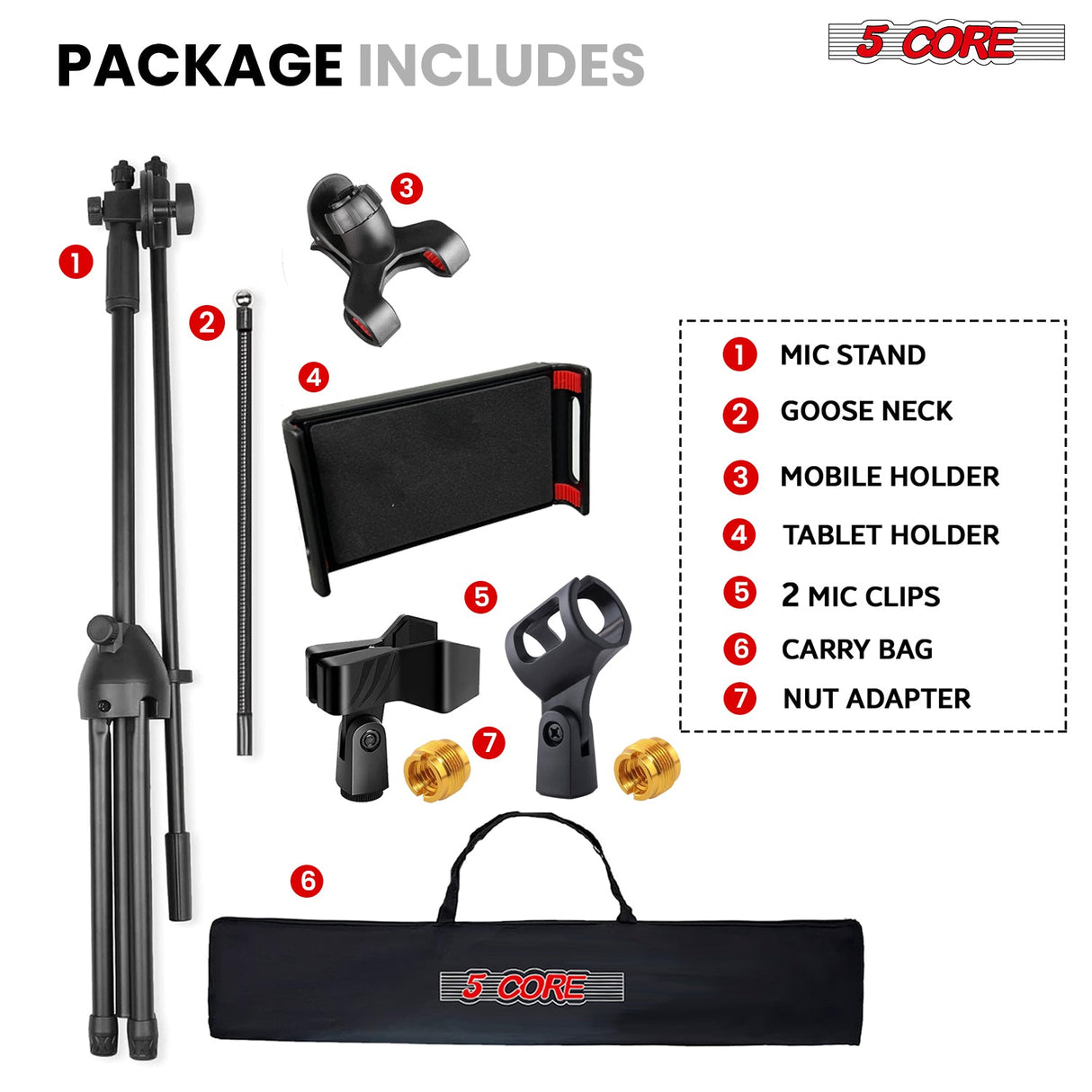 5 Core Tripod Mic Stand w Phone Holder Height Adjustable Microphone Mount Stands