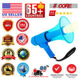 5 Core Megaphone 50W Waterproof Bull Horn PA Speaker 800 Yard Range Flashlight