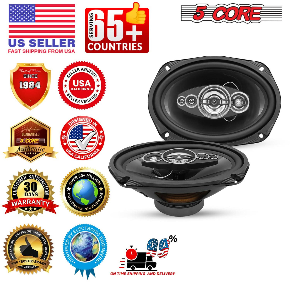 5Core 6x9 Car Speaker Pair 800W 4Ohm 2 Way Coaxial Speaker Audio w Super Tweeter Fit for Vehicle