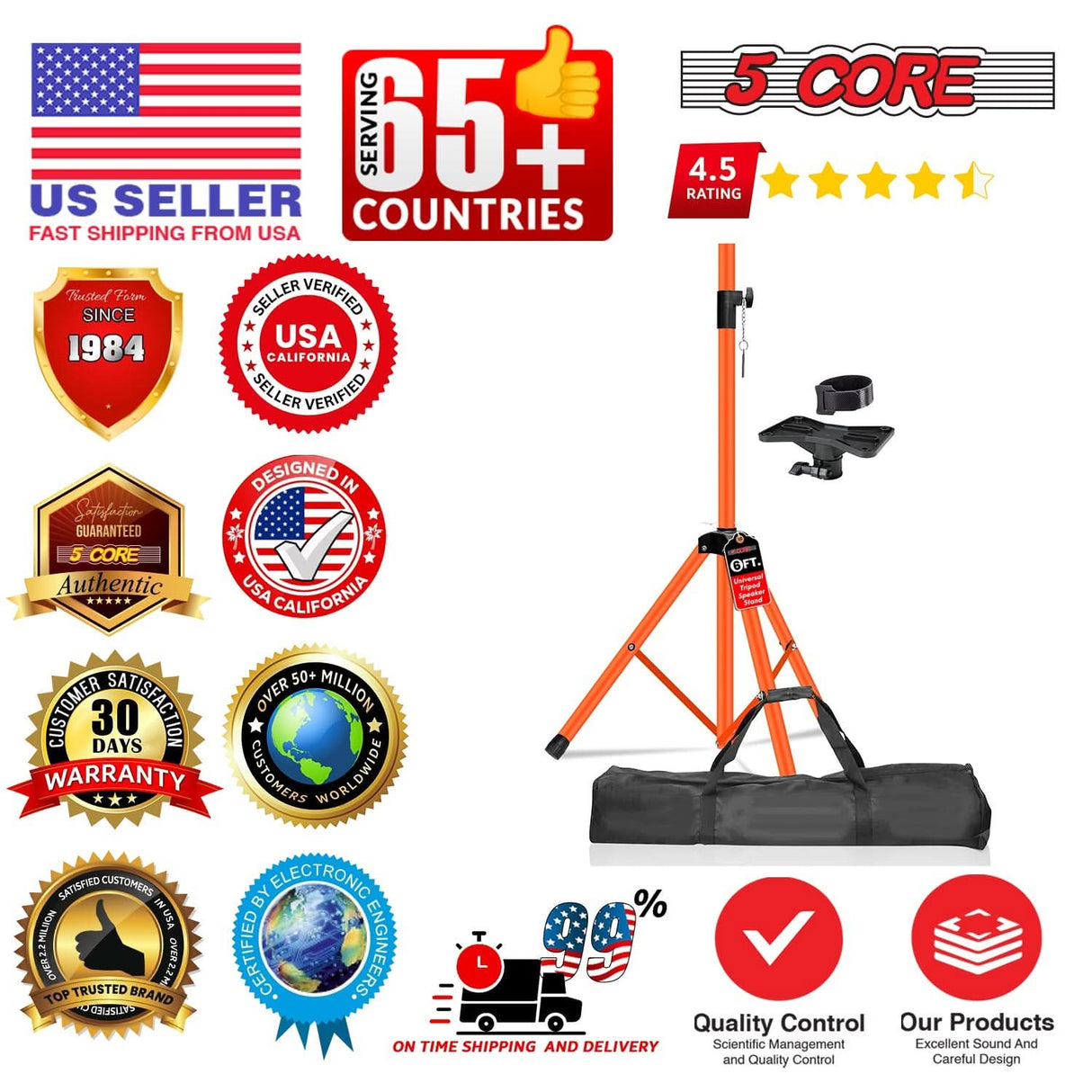 5 Core Speaker Stand Pair Adjustable Heavy Duty PA DJ Tripod Studio Monitor Stands w 35mm Insert