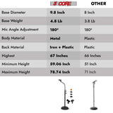 5Core Mic Stand Pair Floor Adjustable Universal Heavy Duty Microphone Stands Round Base Soporte De micrófono
