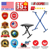 5 Core Keyboard Stand Piano Bench Combo Adjustable Key Board Stands 2" Padded Musician Chair Set