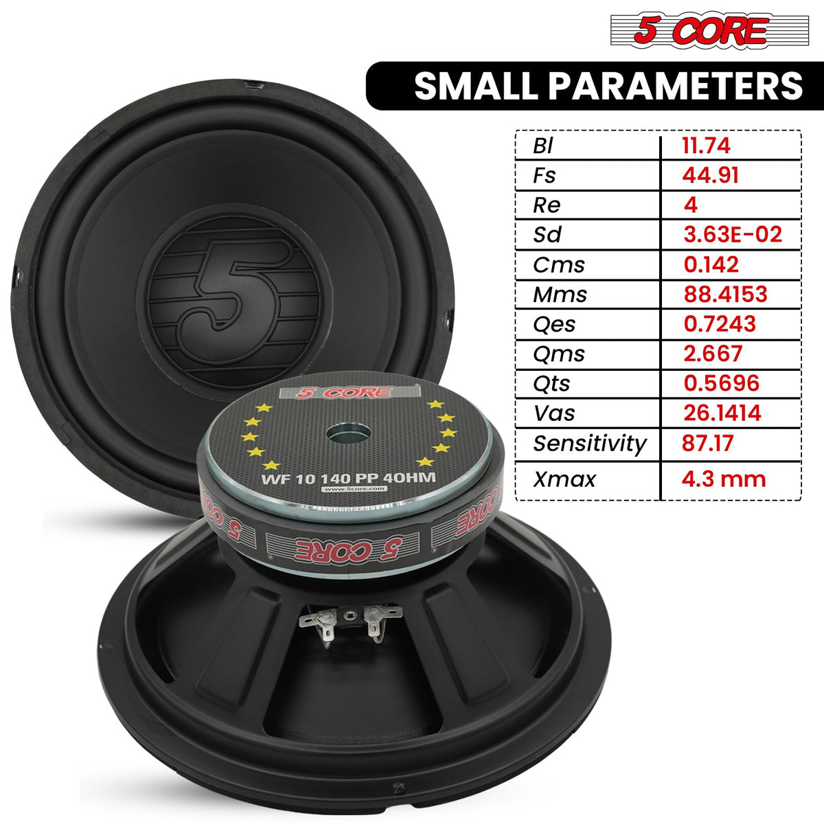5 Core Car Subwoofer 10 Inch Speaker 300W Loud Audio 4Ohm Deep Bass Woofer
