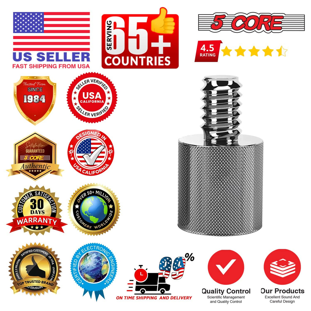 5 Core Mic Stand Adapter 12 Pieces 5/8 Female to 1/4 Inch Male Screw Thread Conversion Connector