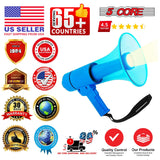 5 Core Megaphone 50W Waterproof Bull Horn PA Speaker 800 Yard Range Flashlight